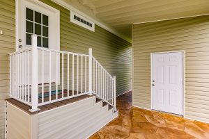 Close up of stairs and a shed