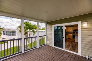 Angled view from inside a screened room