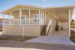 Front view of a garage and stairs