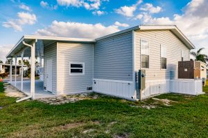 Angled view of a house from the back of a shed