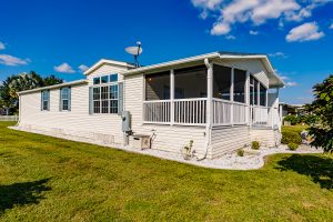 Angled view of a screened room with stairs