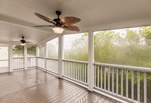 Angled view from inside a screened room