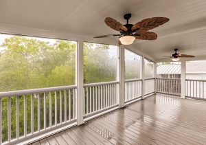 Angled view from inside a screened room
