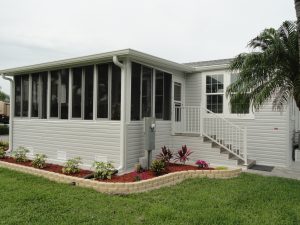 Side view of a screen room and stairs