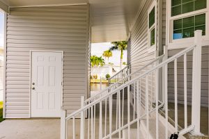 Close up of stairs and a shed