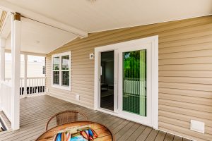 Angled view from inside a patio deck
